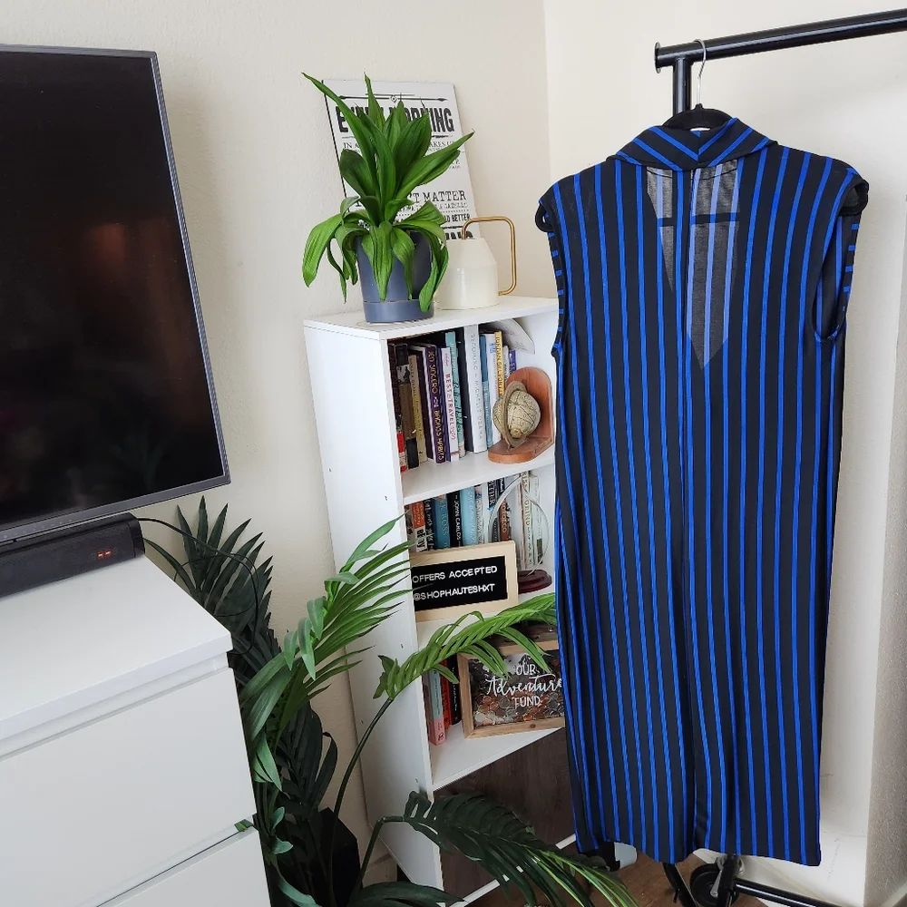 Zara Striped Faux Double Breasted Tux Style Slinky Dress - Picture 5 of 5